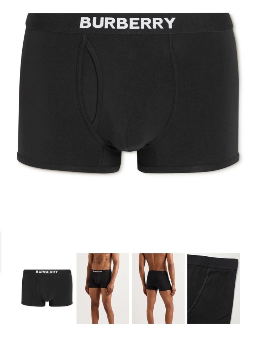 Burberry Black Men’s Cotton Stretch Boxer Briefs with Logo Waistband